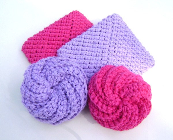 Crochet Scrubbies Tawashi Cotton Scrubbies Kitchen Bath Face Scrubbies Set of 4