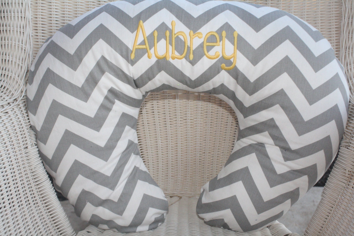 Personalized Gray Chevron and Light Yellow Minky Boppy Cover