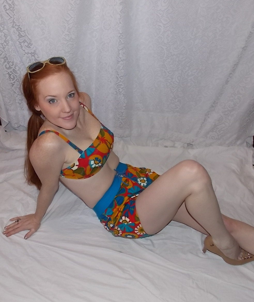 1960s Colorful Psychedelic Bikini - Size 38 Bust - 1960s Beach Party - Surf Wear - Gidget - Surfer Girl - Pin Up - Bombshell