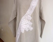 XXL XXXL CLOTHING Long Sleeve Thick Dress for Autumn and Spring , ivory,decorate with crochet lace.