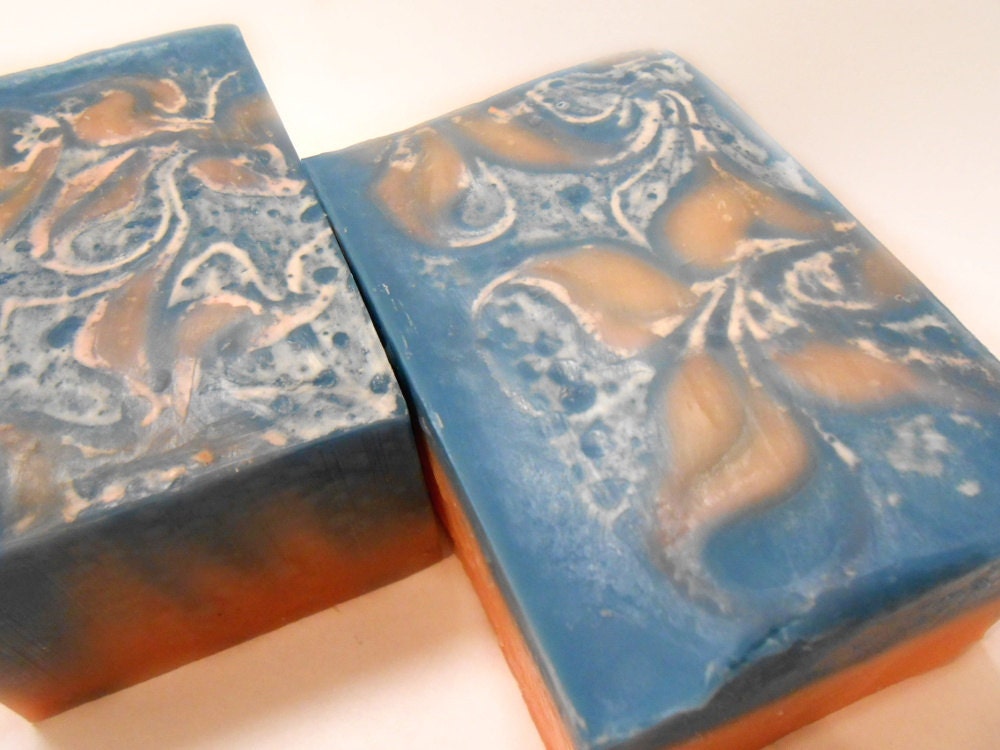 Waterlily Orange Cold Process Soap, Vegan Friendly, Blue and Orange