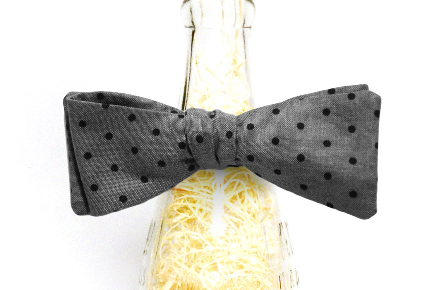 Handmade Dark Gray Polka Dot Self Tie Bow Tie