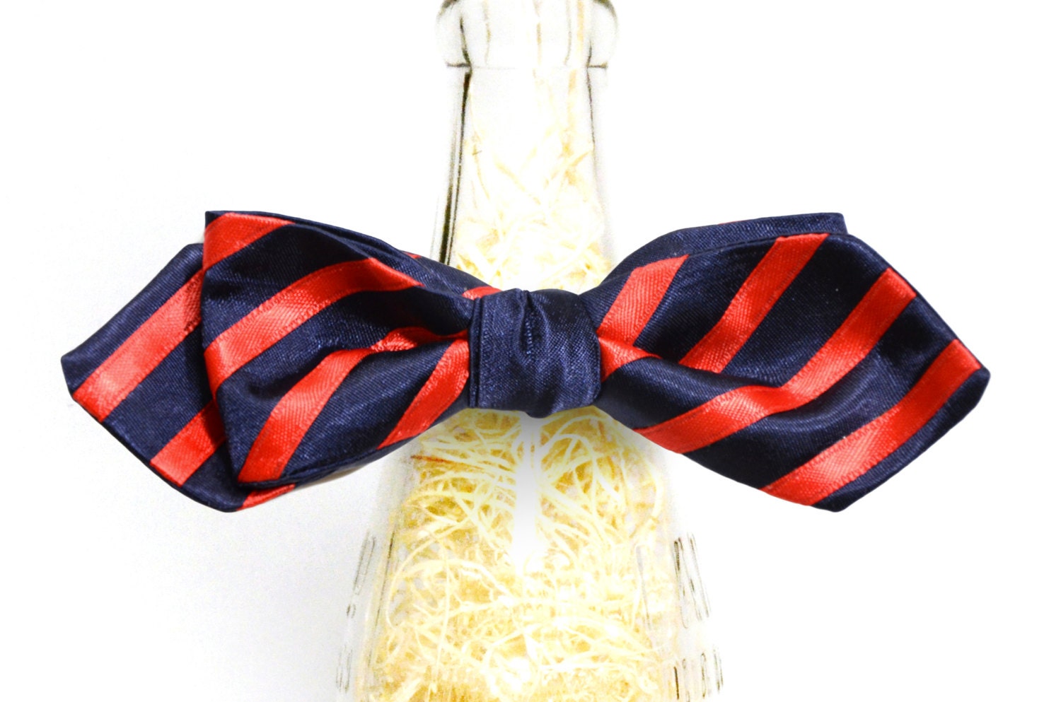 Handmade Navy Blue and Red Stripes Self Tie Bow Tie