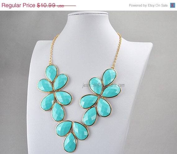 Drop Shape Necklace, Turquoise Bubble Necklace, Turquoise Resin Jewelry (FN0621-Turquoise)