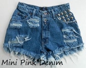 Super Frayed Denim Studded Shorts SMALL
