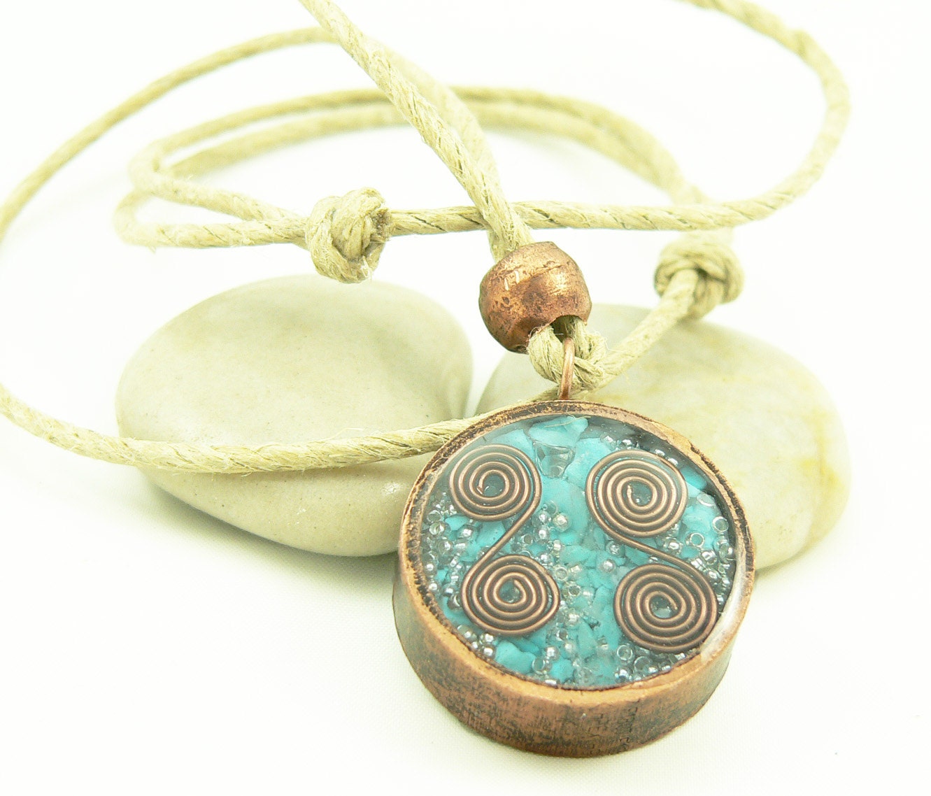 Orgone Energy Copper-Hemp-Turquoise Necklace - Recycled - Reclaimed - Eco Friendly Jewelry - Unisex Necklace - Artisan Jewelry