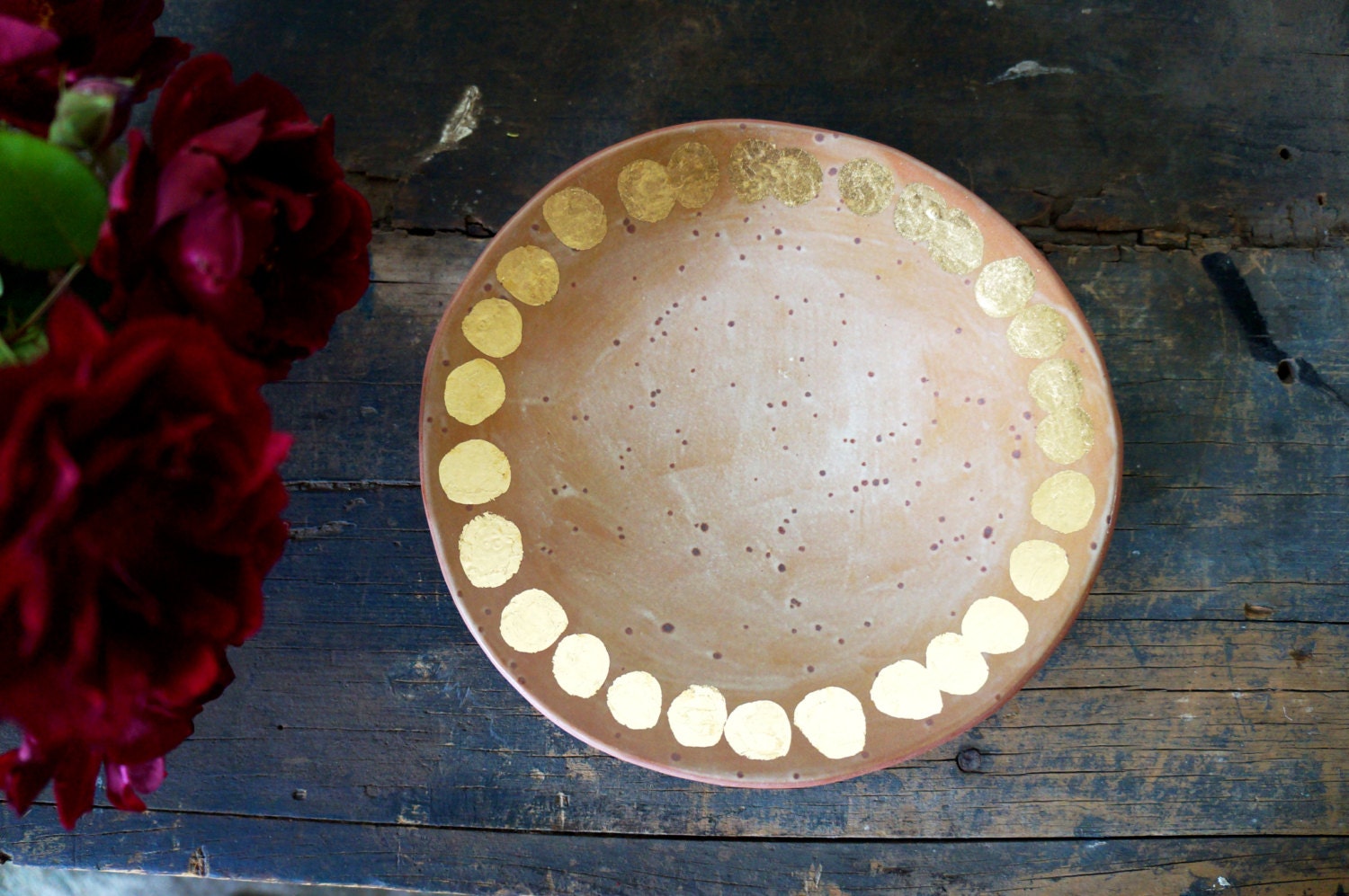 tan and gold terracotta handmade plate