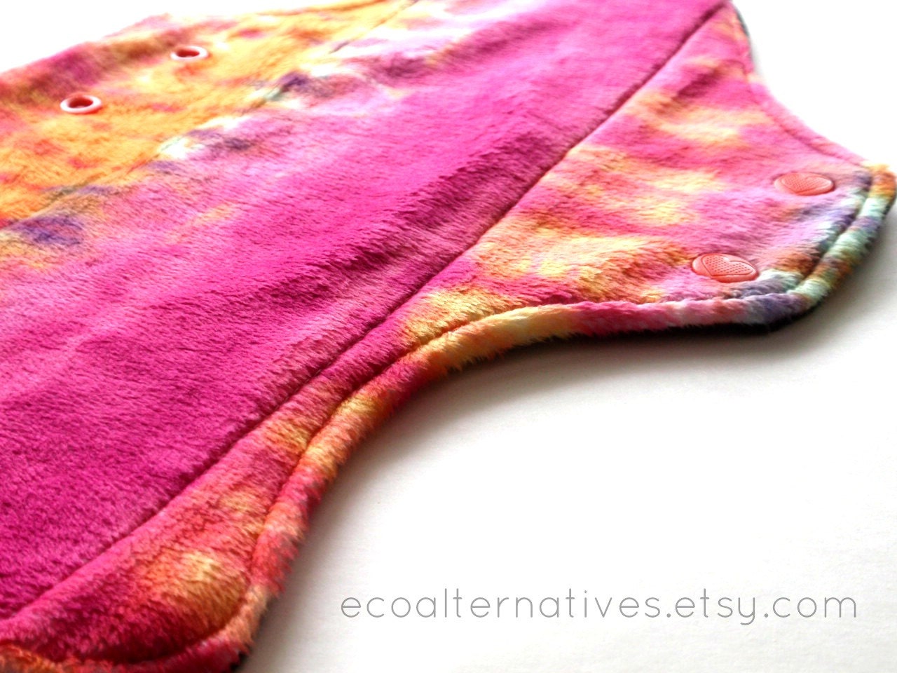 Overnight Cloth Pad or Post Partum pad Reusable Minky Top Fleece back Pink Tye Dye