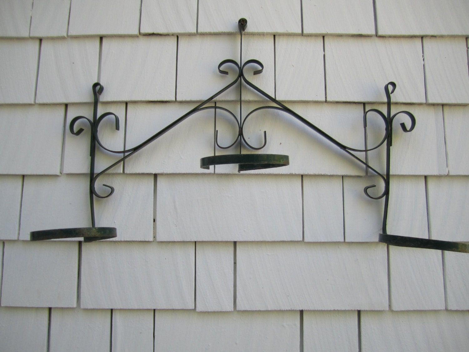 Vintage Wrought Iron Plant Wall Hanger Green Chippy Wall Decor Garden Decor
