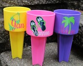 THREE Personalized Beach Spiker  Drink Holder - assorted colors/designs