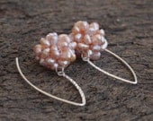 Silver Dangles with Pink Pearls Cluster, Bridal Earring, Bridesmaid Gift, Pinkish Wedding- Ready to Ship