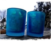 Etched Glass Jars - Handmade - Ocean Rain Scent - Pure Soy Wax Candles