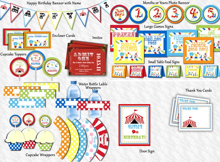 Carnival Circus Birthday Party Signs Games Printable DIY Large Yard Signs (digital version) PDF (112 Signs included)