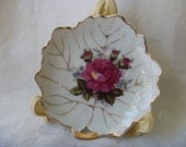 Fine China BUTTER PAT Dish Leaf Shaped Trinket Dish With Roses