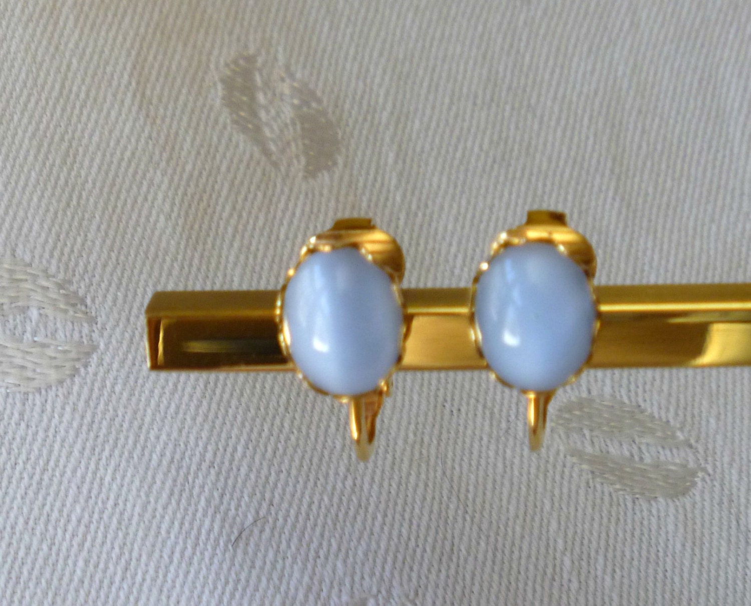 PARK LANE Earrings in Goldtone with Pastel Blue Stone Clip 1980's