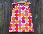 Girl's A-line Dress Spring/Summer in Orange, Pink and White big dots - Size 12-18m