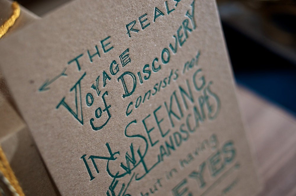 Letterpress Proust Quote - Emerald on Kraft