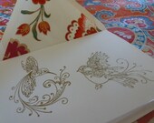 Gold Hummingbird and Sparrow Greeting Cards.  Set of four embossed note cards with floral lined envelopes.