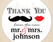 Thank You from the new Mr. and Mrs. Favor Stickers - Mustache & Lips - Candy Buffet - 210 1.5 Inch Stickers Il_170x135