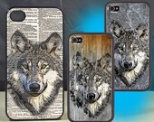 Tribal Wolf Dictionary Page, Rustic Wood, or Stone iPhone 4 / 4S Hard Cover Case