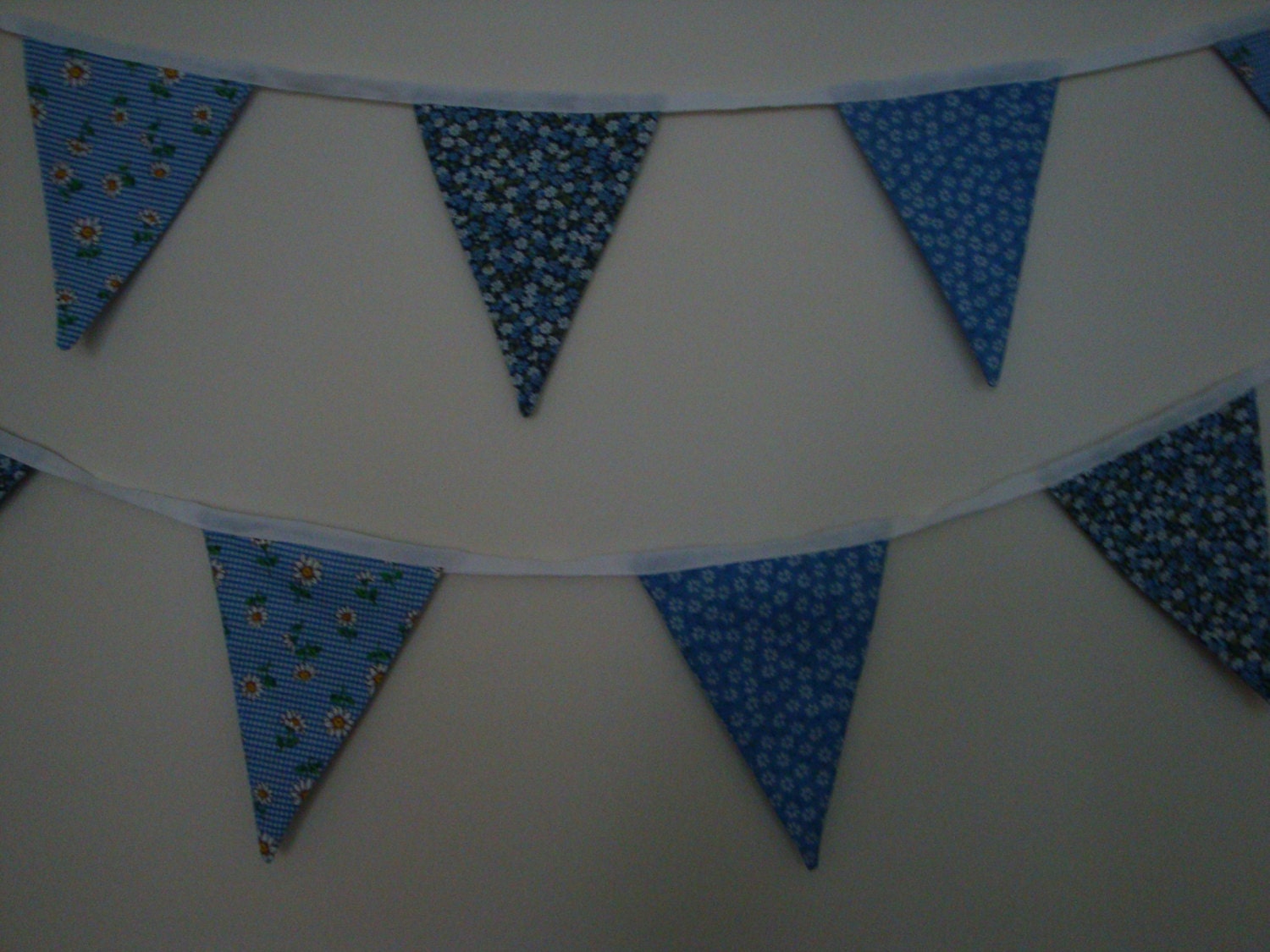Blue Floral Double Sided Fabric Bunting -  Wedding, Party, Barbeque - 4.25 metres long