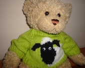 Teddy Bear Sweater - Hand knitted - Lime Green with Sheep Motif