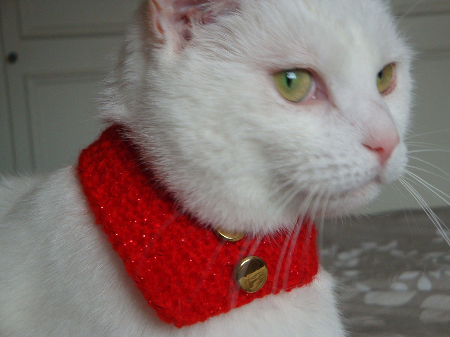 Cat Neck Warmer/Cowl - Hand Knitted - Bright Red Sparkly Glittery Yarn