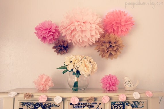 ON SALE 10 Tissue Pom Poms /Wedding Decoration/ Birthday Party Decor / Nursery Decor /Girl Baptism/Its a Girl/Ceremony Decor Il_570xn
