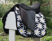 Ready To Ship - Black and White Large Daisies Dressage Saddle Pad