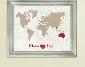 Wedding Map World Vintage Style Customized Colors    -  12x18 Art Print