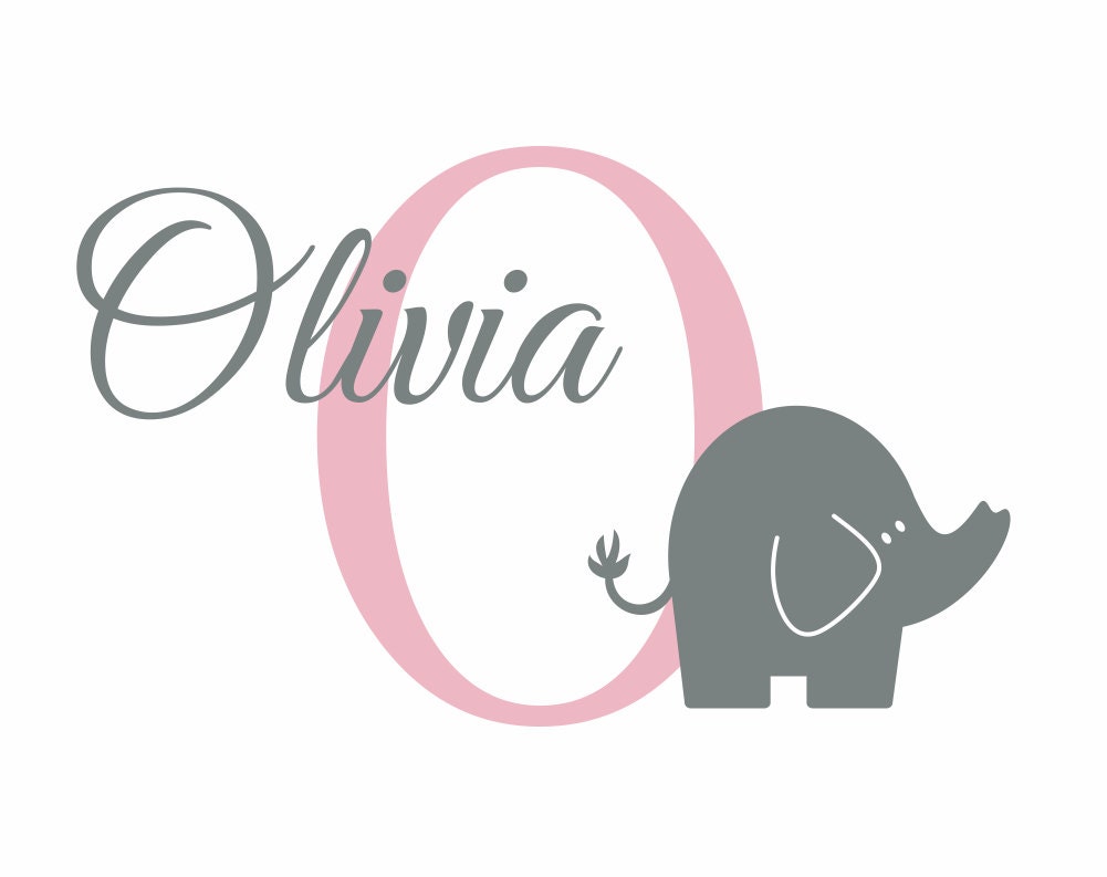 Elephant Wall Decal Initial and Name Vinyl Wall Decal Personalized Name for Boy Girl Baby Nursery Room 22"H x 36"W Wall Art FS285
