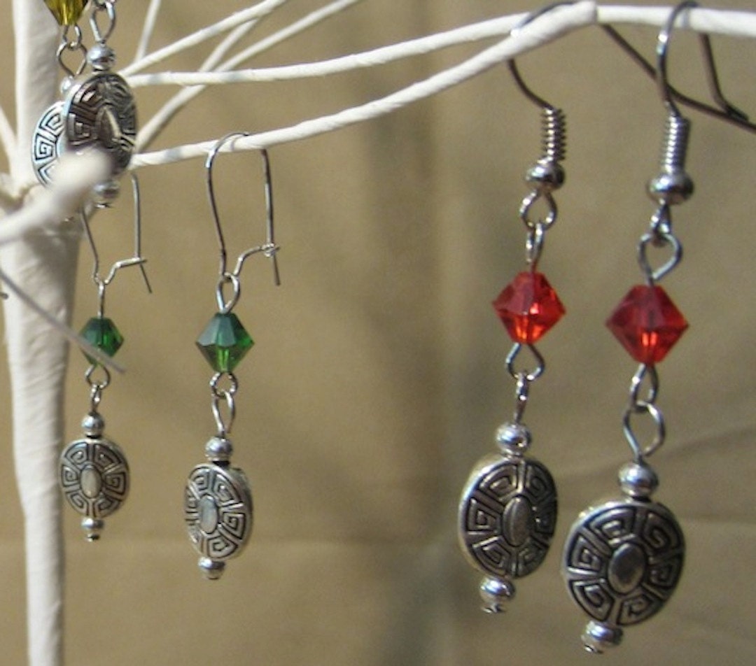 Detailed Silver Oval & Crystal Dangle Earrings