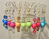 Gumball Glass Bead & Crystals Gold or Silver Dangle Earrings
