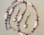 4th of July SPECIAL Patriotic in Pearls Necklace and Earring Set