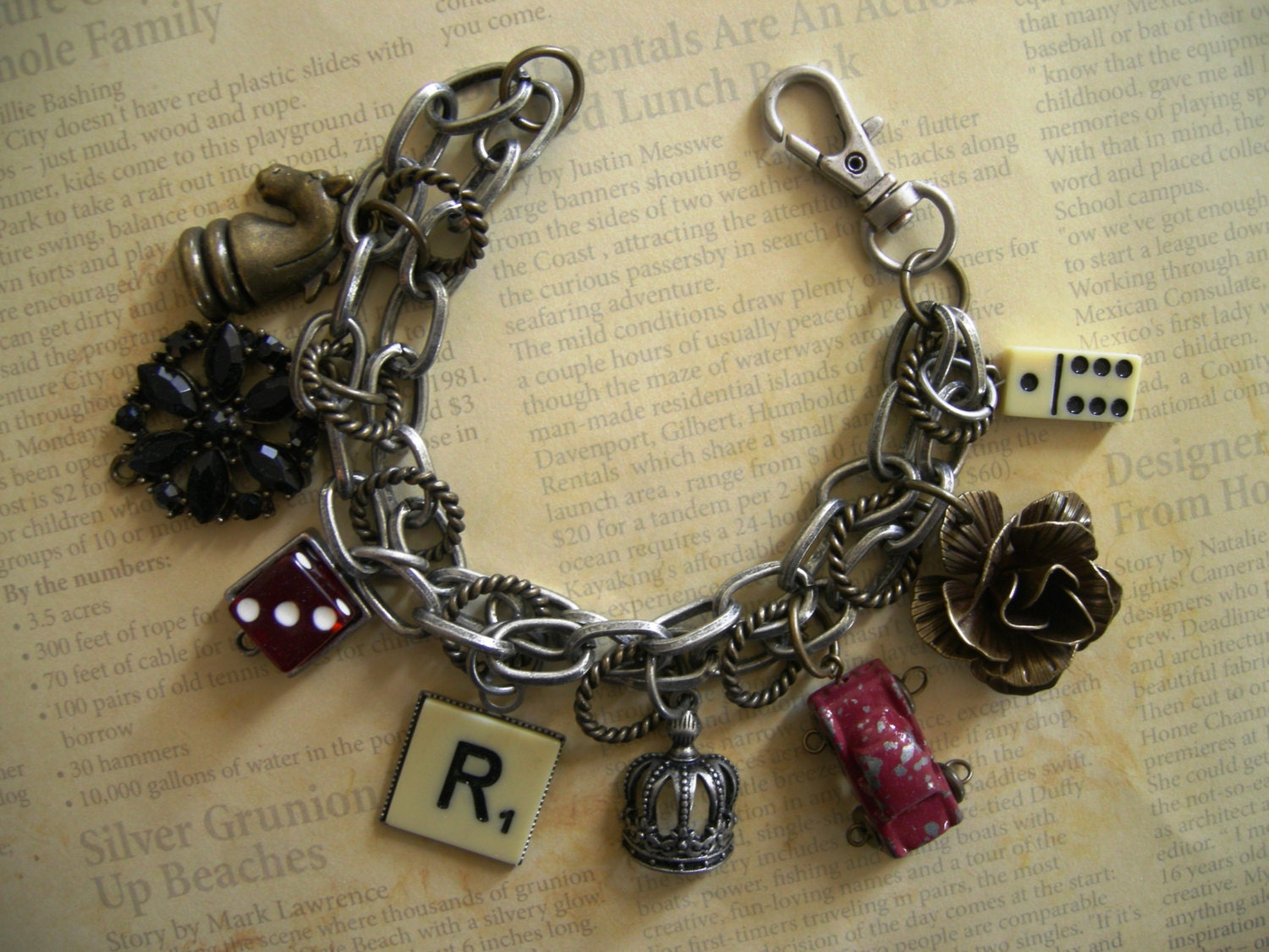 Industrial Chic Metal Urban Mixed Media Altered Art Steampunk Charm Bracelet Jewelry