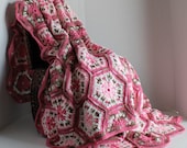 Afghan- Handmade Queen Hexagon Crochet Blanket - Pinks and Pink Camo