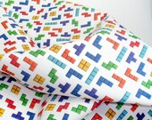 Tetris fabric fat quarter - gaming blocks on white geek quilting