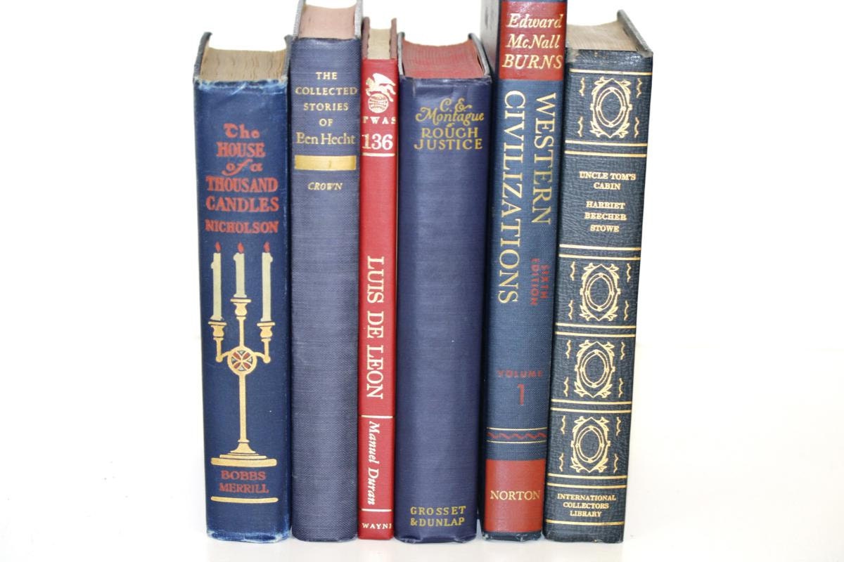 Vintage Book Collection Blue Gold Red Home Office Wedding Decor