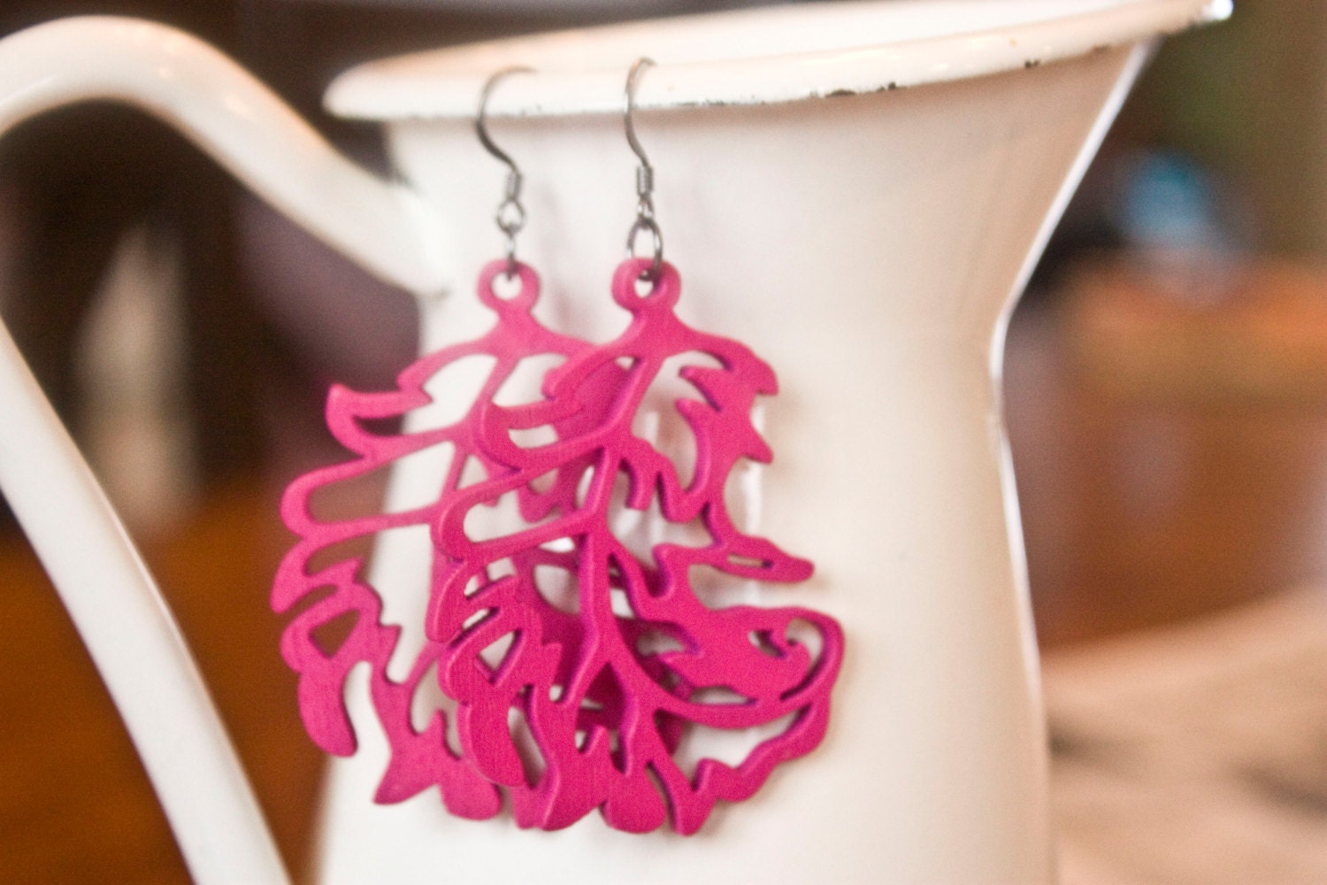 Fancy Hot Pink Leaf Dangles