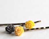 Flower Bobby Pins in Yellow, Peach and Purple