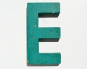 vintage sign letter E typography original paint aqua wood offered by Elizabeth Rosen