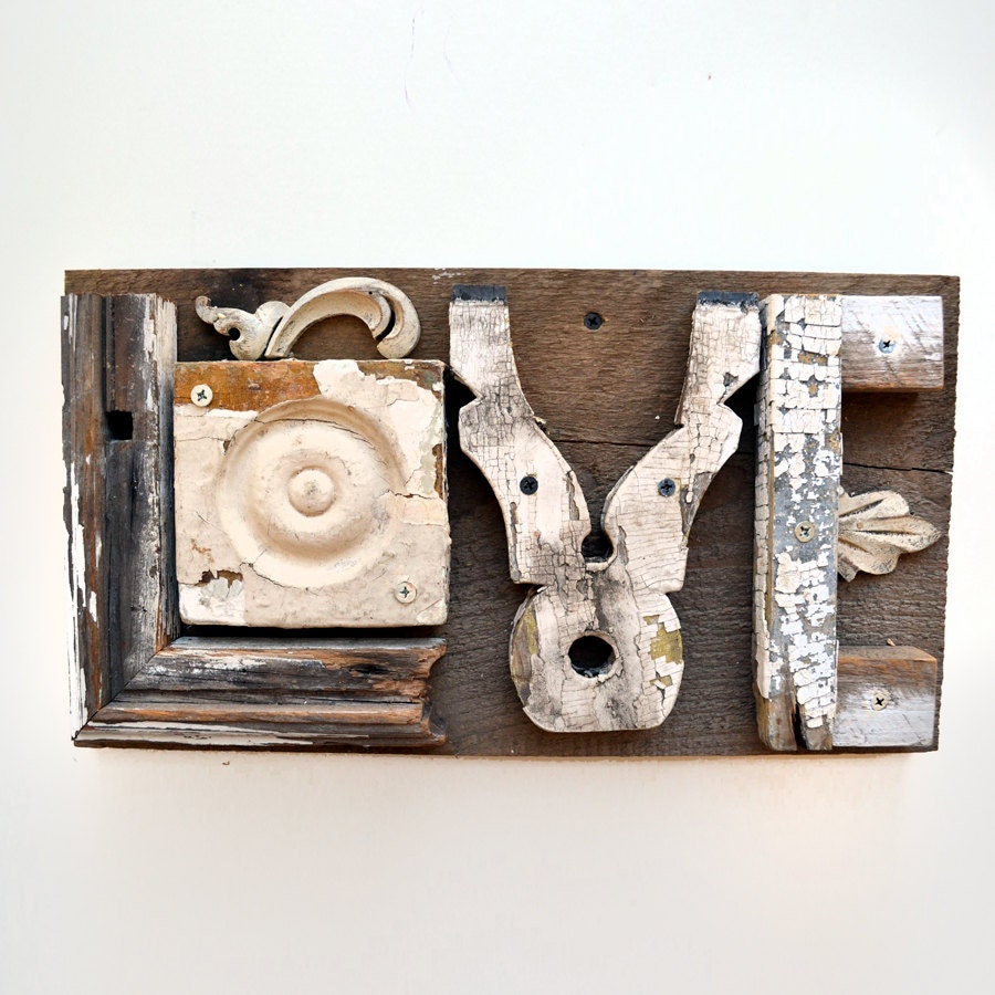 love sign architectural salvage typography letters L O V E ORIGINAL ART  by Elizabeth Rosen