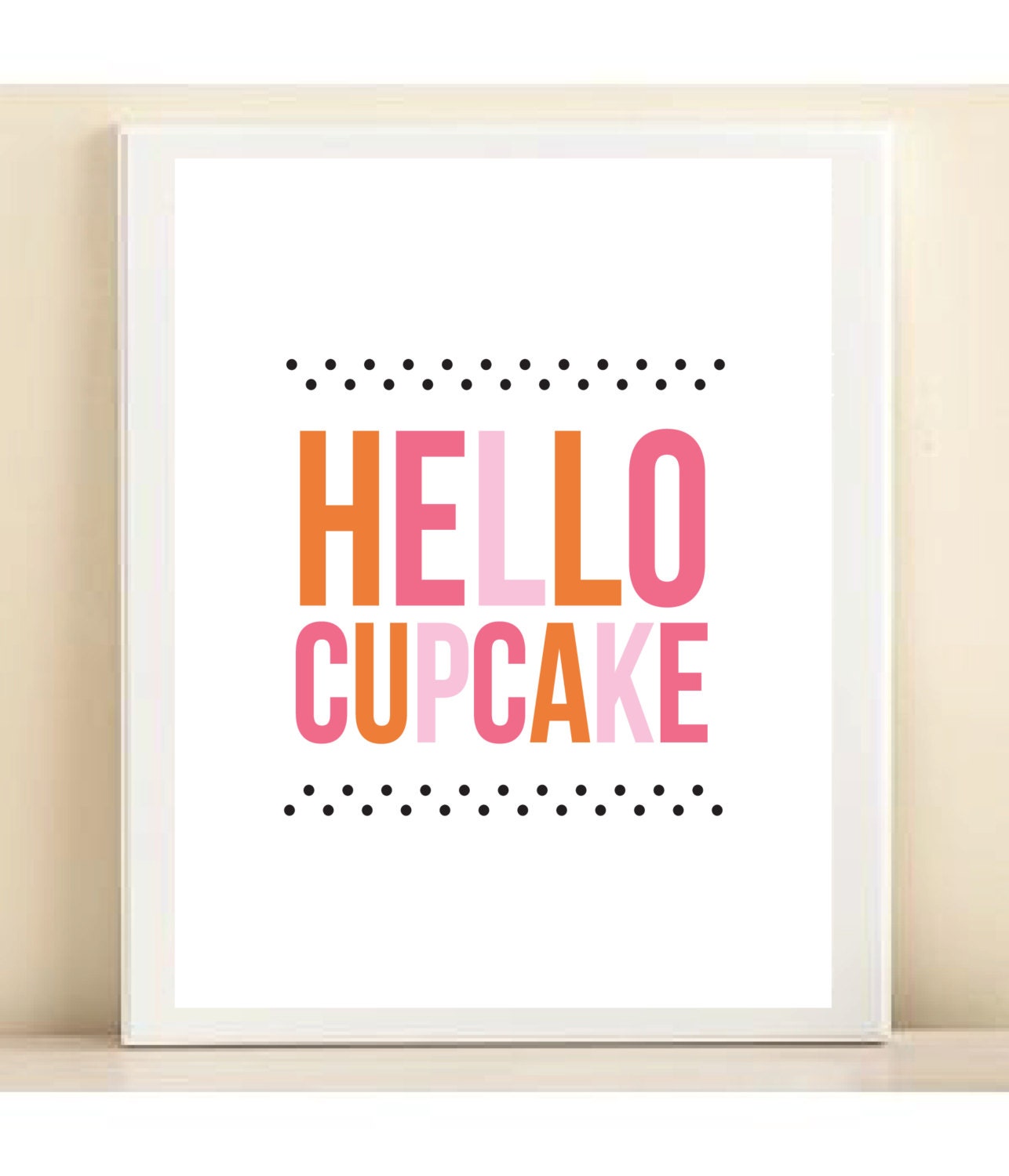 Orange, Pink, and Polka Dot 'Hello Cupcake' print poster