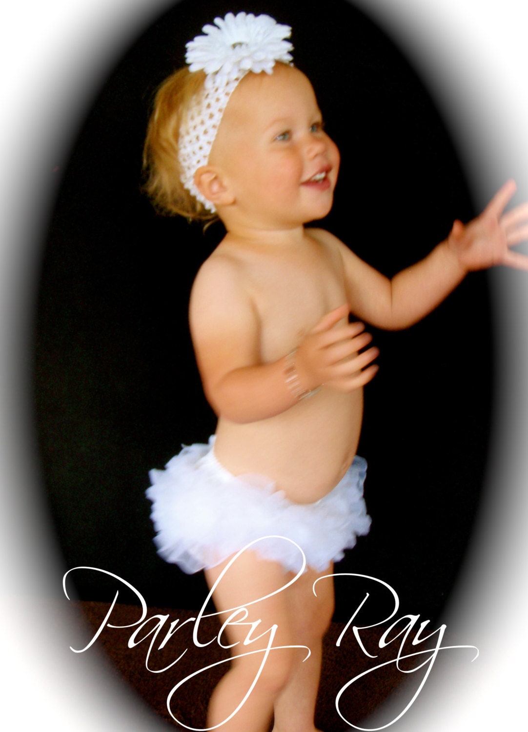 Precious Parley Ray White Chiffon All Around Ruffle Skirt Ruffled Baby Bloomers/ Diaper Cover/ Photo Props