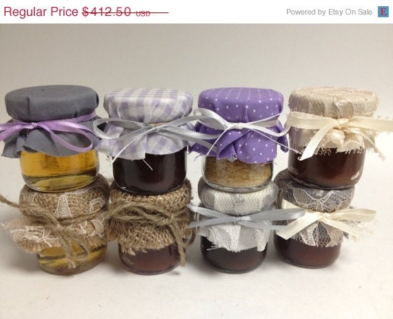 ON SALE  15% off 150 Honey Jars in Burlap and Lace Design