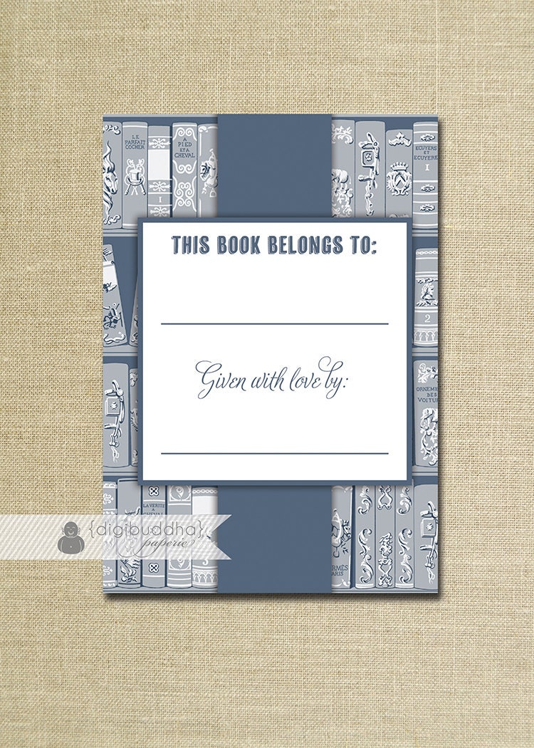 Bookplate Library Bring a Book Baby Shower Storybook Book Tag Printable Book Plate Navy Blue - Monique style