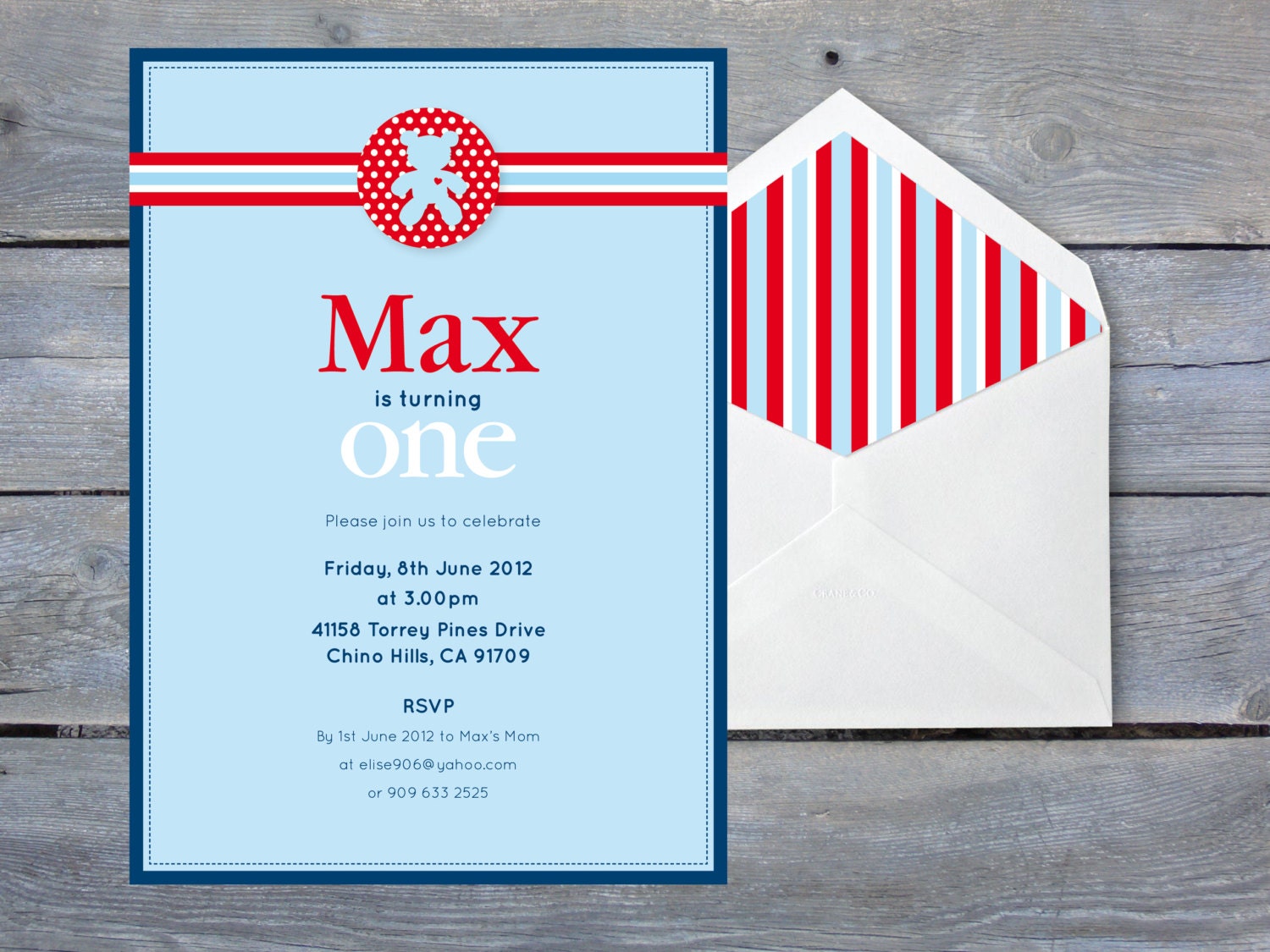 TEDDY Bears Picnic Birthday Invitation - 1st Birthday - Personalized 7x5, Print your own