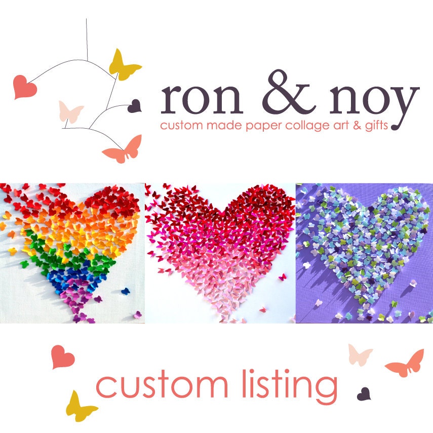 CUSTOM ORDER for LAURIE -  2 Large Ombre Butterfly Hearts / 3D Butterfly Wall Art / Nursery Decor /Children's Room / Wedding Gift