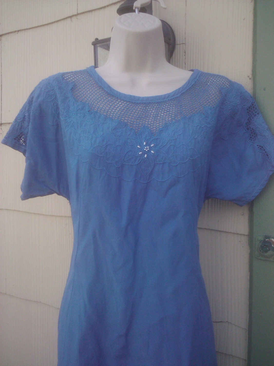 Vintage 1960s Hawaiian Shift Dress/ Tunic/ Blue/ Small/ Mod/ Boho/Beach