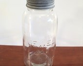 Large Half Gallon Clear Mason Jar Zinc Lid & Glass top, 1950's